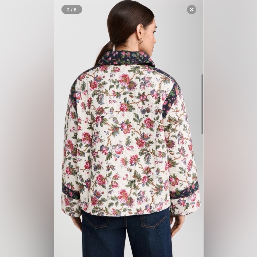 NWT Rhode Emil Jacket Quilted Black Pink Floral Button Coat Small - Picture 4 of 11